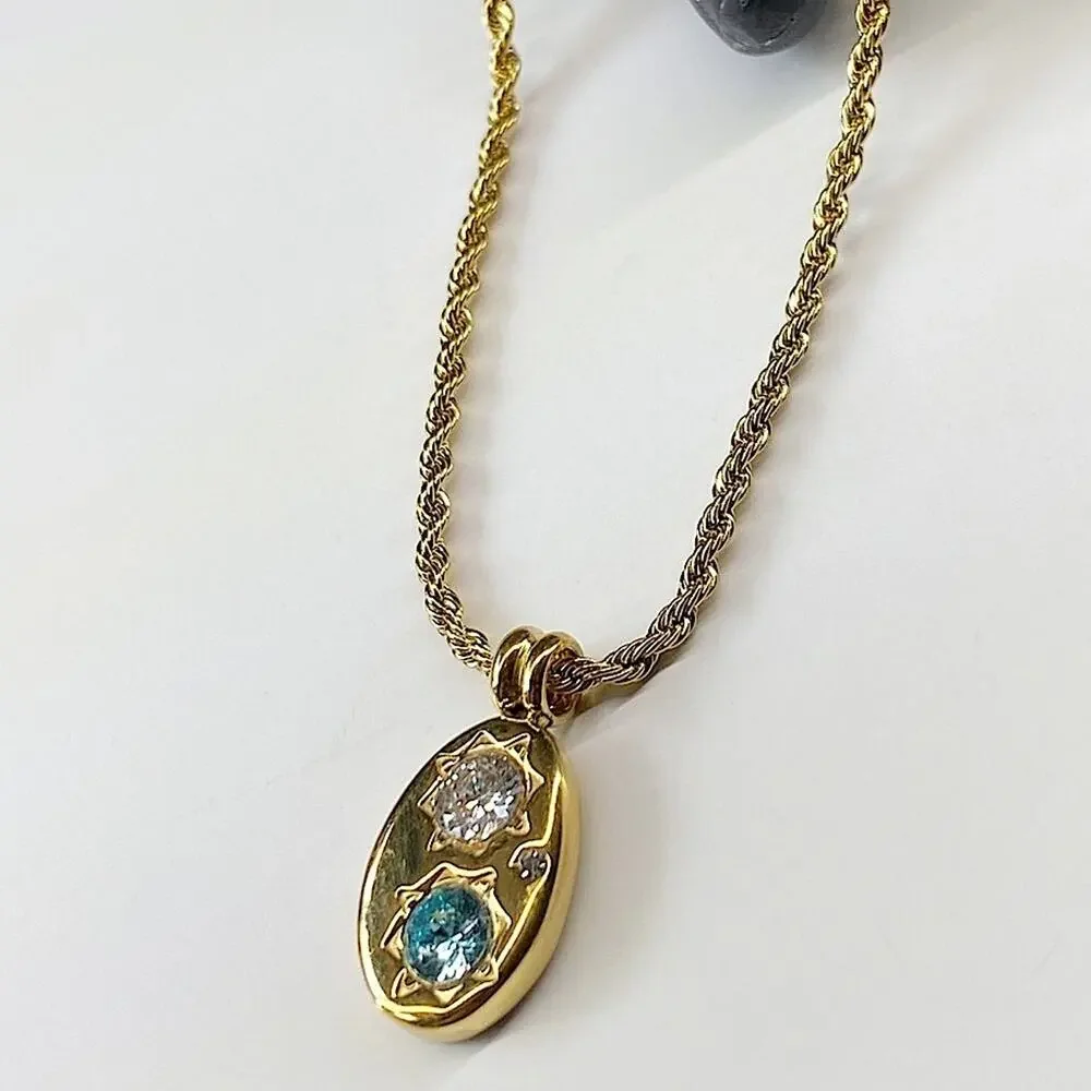 NEW Gold & Blue Crystal Pendant Necklace - Picture 1 of 10